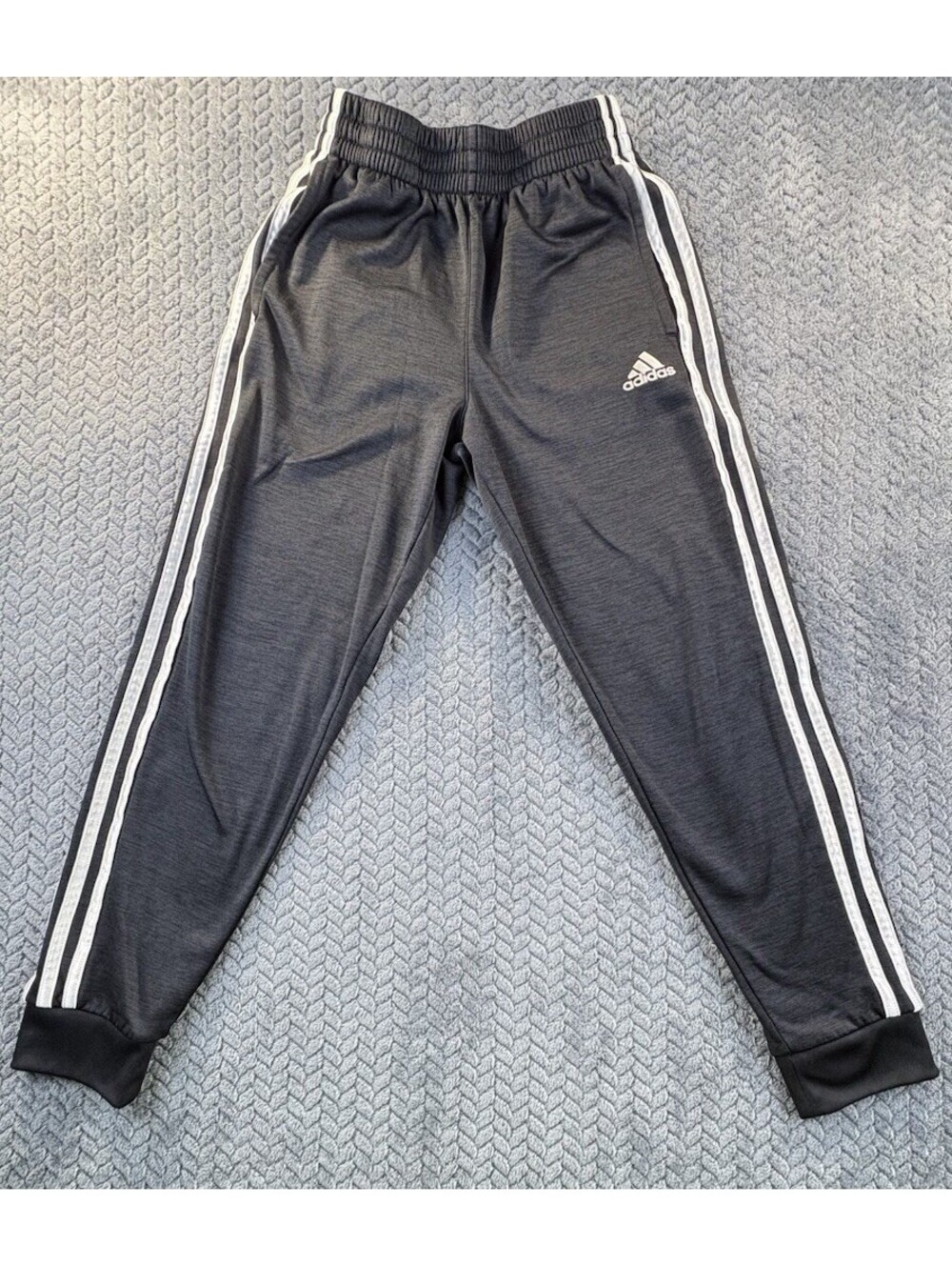 Adidas Boys Gray w White 3 Stripe Joggers Size Medium (10/12)